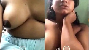 Sexy European girl tits her in video call