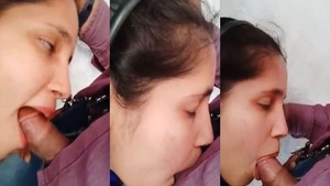 Beautiful girl eating small cock of BF