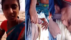 Desi sexy woman sucking a big cock of her bf in public