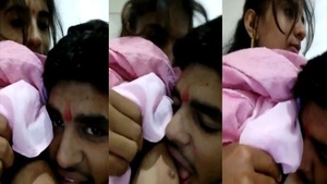 Desi lovers tits sucking act on cam