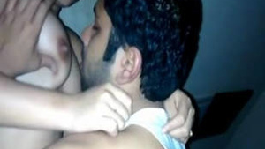 Real wife with milky boobs gives a hot blowjob in her desi outfit