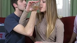 A naughty college girl gets her face covered in cum after getting fucked by one guy