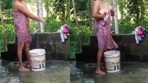 Outdoor bathtub girl village
