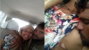 Exclusive Car Romance with Cute Indian Lover and Boob Sucking