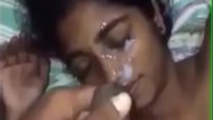 Cute stepsister cum on her brothers face