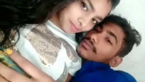 Cute couple kissing Romance alone at home