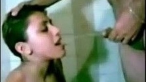 Indian girl with boss and drinks piss