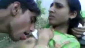 Slim desi girlfriend enjoying outdoor with boyfriend in the fields