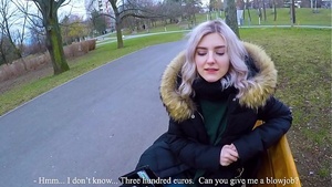 Cute sexy teen swallows hot cum for cash extreme public blowjob from Eva Elfi