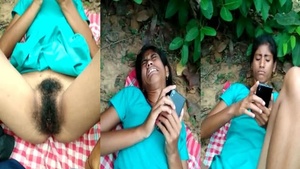 Desi indian girl bushy pussy show outdoors