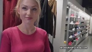 Sexy salesgirl blows for extra money