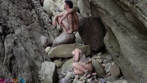 A cavewoman comes in for sex and fills all her holes