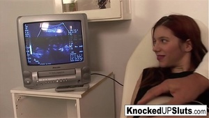 A flopping redhead sucks and fucks in the office