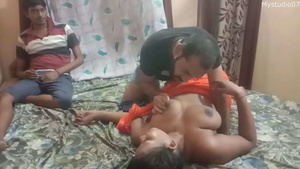 A husband with a small penis shares his cheating wife with his brother... cum in his pussy!