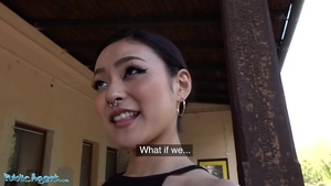Public agent Japanese hottie Rei Lil Black guy fucks for cash