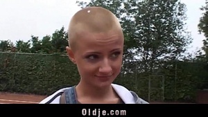 Sexy student with short haircut sucks cock