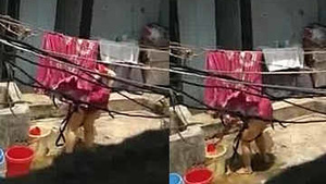 Tia washing pussy removing red panties