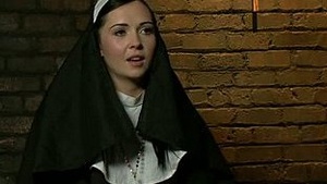 Slutty nun promises and fucks roughly unbound with two guys