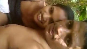Village couple outdoor romance and Boob sucking