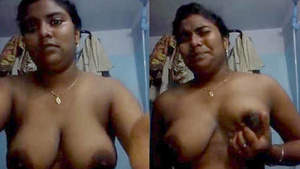 Tamil teen squeezing her tits with hot expression