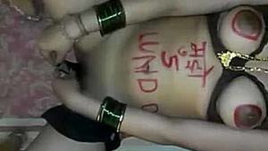 desi woman with brinjal written on body mujhe