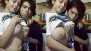 Sister with big boobs gets brother to suck on them