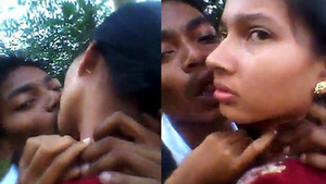 Lovebirds steal a kiss while traveling abroad.