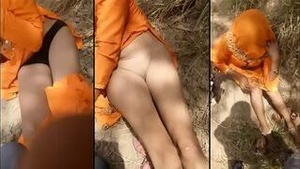 Outdoor sex scandal with small boobed farm girl and fingering her pussy