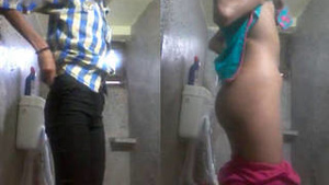 Small change in the bathroom with a Indian girl
