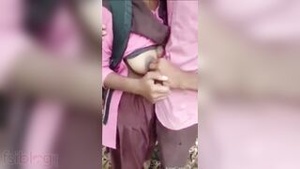 Open air lesson with a hot teacher and her self-exploration