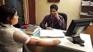 The busty office secretary seduces her boss with erotic foreplay