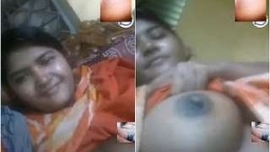 Pretty Indian college girl showing off her body and flashing on video call