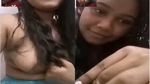 Shy Bangladeshi girl reveals her beautiful big boobs in a video call.