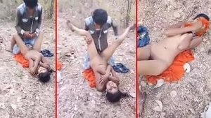 Hot sex with an Indian housewife in the great outdoors on a cliff.