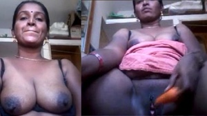 A village wife from South India shows her beautiful lady parts in a provocative selfie with a vegetable.