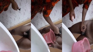 A domestic helper from the East gives a shave to her employer’s genitalia.
