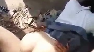 Teen skinny blond gets wild with her man in the woods