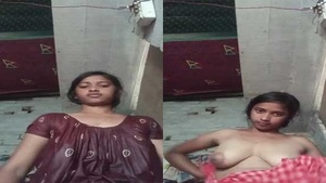 Beautiful village girl takes sexy selfies in the bathroom