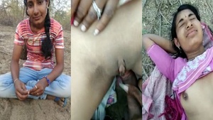 An Indian village girl has sex in the woods.