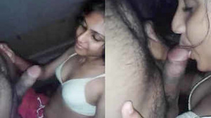 My Indian girlfriend gives me a blow job with breast sucking while making noise.