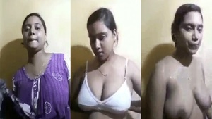 A married woman of Bengali ethnicity taking a naked bath