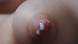 Beautiful nipples with milk droplets on Brice’s tits
