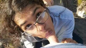 Beautiful woman from abroad gives a blow job outside