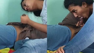 Sexy village girl gives oral sex to a man on camera