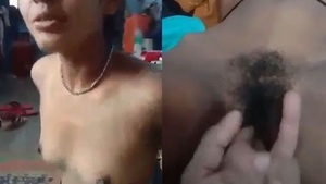 Boob show and hairy pussy fingering with hot Dehati babe on camera