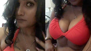 Desi beauty in bikini, showcases her cleavage.