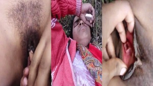 A hot and steamy video of a rural woman pleasuring herself outdoors.