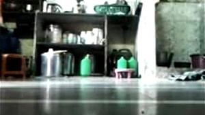 The mature boss and the maid engage in some steamy action in the kitchen.